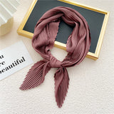 elvesmall Women Pleated Satin Scarf Headscarf Neckerchief Skinny Ribbon Square Hair Tie Band Kerchief Satin Foulard Scarves Decorative