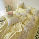 elvesmall Princess Style Pleated Lace Autumn and Winter Caramel Color Four-piece Bedding Set Quilt Cover Bed Sheet Bed Skirt Bed Sheet