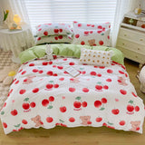 elvesmall Cute Beautiful 100% Cotton Bedding Set: 1 Duvet Cover 2 Pillowcases 1 Fitted Sheet, Soft Breathable for Single or Couple Bed