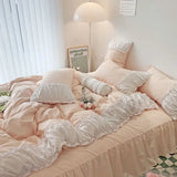 elvesmall Princess Style Pleated Lace Autumn and Winter Caramel Color Four-piece Bedding Set Quilt Cover Bed Sheet Bed Skirt Bed Sheet