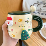 elvesmall  - Cartoon Christmas Mug Household Cute Milk Ceramic Cup with Lid and Spoon Accompanying Gift Couple Coffee Cup