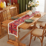 elvesmall  Vintage Tassel Table Runner Home Decoration for TV Cabinet Dresser National Style Jacquard Red Ethnic Style Table Path Mexico
