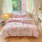 elvesmall Aesthetic Floral Duvet Cover Set Cozy Cotton Home Bedding Set Chic Botanical French Style Comforter Cover Breathable Lightweight