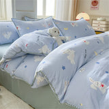 elvesmall Washed Cotton Four-piece Bedding Set Purple Grape Bed Sheet Duvet Cover Pristine Pillowcase for Adults and Kids Home Textiles