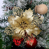 elvesmall (10pcs) Artificial Christmas Tree Flower Glitter Decorations Xmas Ornaments New Year Gift