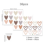 elvesmall Valentines Day Gift 36pcs Heart Shape Trendy Boho Style Wall Stickers Bohemian Wall Decals for Living Room Bedroom Nursery Room Kids Room Home Decor