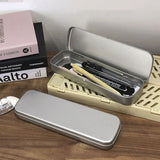 elvesmall  1pc Metal Pencil Pen Box Fountain Pen Case Storage Gift Box Tinplate Box Pencil Stationery Organizer Large Capacity Rectangular