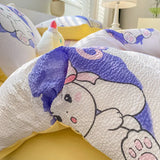 elvesmall Korean Style Seersucker  Washed cotton Bedding Set  Girls Twin Queen Size Duvet Cover   Bed Linens Kids Fashion
