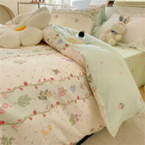 elvesmall Simple Love Heart Bedding Set Girls Floral Duvet Cover Flat Sheet Pillowcase No Filling Soft Polyester Queen Bed Linens