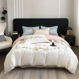 elvesmall Flower Embroidery 100 Cotton Bedding Set 220x240 High Quality King Size Duvet Cover Set 240x220 Twill Pure Cotton Bedding Sets