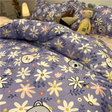 elvesmall Ins Nordic Flower Duvet Cover Set With Pillowcase Fashion Design Bed Flat Sheet Girls Women 3/4pcs Bedding Set Twin Queen Size