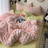 elvesmall Seersucker Princess Girls Bedding Set Duvet Cover Korean Four PIECE  Washed Cotton Bed Sheet  Cover Quilt Set 2024 New