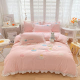 elvesmall Colorful Clouds Bedding Set Princess Style Ruffle Duvet Cover with Zipper Closure Comforter Covers for Girls Women Home Decor