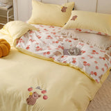 elvesmall Bedding Set Home Textiles Pure Cotton Washed Cotton Embroidered Bed Sheet Quilt Cover Pillowcase Four-Piece Set