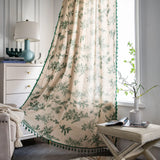 elvesmall Bay Window Curtains for Kitchen Living Room Bedroom Home Decoration Curtain American Style Cotton Linen Green Pine Cone Printing