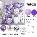 elvesmall Macaron Purple Balloons Garland Arch Kit Metallic Purple Silver Latex Balloon Birthday Party 3D Butterfly Background Decoration