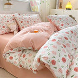 elvesmall  Romantic Bedding Set Washed Cotton Duvet Cover Set Pillowcase Bed Linen Couple Bed Sheets Set Korean Quilt Cover for Boys Girls
