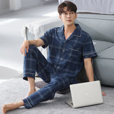 elvesmall  High Quality Pyjamas Men Spring Summer Pure Cotton Breathable Pajamas Short Sleeved Cardigan Casual Male Home Cloth Suit Youth