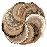 elvesmall 4pcs Bohemian Diameter38cm/15inch Round Insulated Anti-scald Placemat Cup Coaster Mats Non-Slip Kitchen Accessories with Tassels