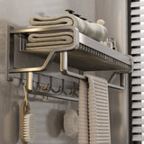 elvesmall Bathroom Shelf Towel Hanger Rack Wall-mouted Double Rod Mesh Basket Towel Rack Holder Toiletries Storage Bathroom Wall Shelves