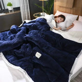 elvesmall  Coral Fleece Autumn Winter Warm Blankets for Bed 3 Layers Thicken Flannel Blanket Quilt Soft Comfortable Warmth Quilts Washable