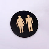 elvesmall 5mm 3D Acrylic Mirror Round Toilet Door Sign Bathroom WC Black Gold Silver Modern Wood Base Wall Sticker Home Decor