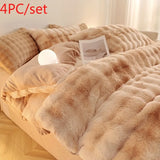 elvesmall  Gradient Plush Bedding Thickened Milk Plush Bed Sheets Duvet Covers Coral Plush Bed Skirts
