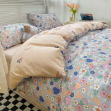 elvesmall Japanese-Style Simple Pure Cotton Small Fresh AB Bedding Quilt Cover Pillowcase Bed Sheet Double Bed Home Textile Four-Piece Set