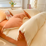 elvesmall Solid Color Duvet Cover Set Twin Queen, 100% Washed Cotton Bedding Set Soft Comfy 4 Pcs-1 Quilt Cover,1 Flat Sheet,2 Pillowcase