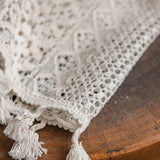 elvesmall Boho Chic Crochet Geometry Knitted Window Curtains Farmhouse Retro Beige Drape Simi Sheer Curtain for Bedroom Living Room