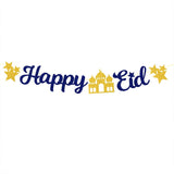 elvesmall Elegant Blue Eid Banner Happy Eid Mubarak Islamic Muslim Party Decor Ramadan Kareem Eid AL Adha Decor For Home