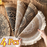 elvesmall 4pcs Bohemian Diameter38cm/15inch Round Insulated Anti-scald Placemat Cup Coaster Mats Non-Slip Kitchen Accessories with Tassels