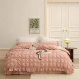 elvesmall Solid Pinch Pleated Ruffles Duvet Cover Set Soft 4Pcs Bedding set 1 Duvet Cover 1Bed Sheet and 2 Pillow Shams Doubel Queen size
