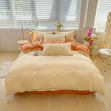 elvesmall Solid Color Duvet Cover Set Twin Queen, 100% Washed Cotton Bedding Set Soft Comfy 4 Pcs-1 Quilt Cover,1 Flat Sheet,2 Pillowcase