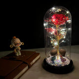 elvesmall  LED Enchanted Galaxy Rose Eternal 24K Gold Foil Flower With Fairy String Lights In Dome For Christmas Valentine's Day Gift