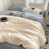 elvesmall Cooling Duvet Cover Single Queen Silky Soft, Solid Color Bedding Set, 4 Pcs Set(1 Comforter Cover + 1 Flat Sheet + 2 Pillowcase)