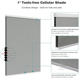 elvesmall Bedroom Curtains 48 Inches Wide Blinds Cordless Blackout Honeycomb Curtains Gray Bathroom Kitchen Home Decor Garden