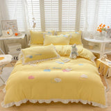 elvesmall Colorful Clouds Bedding Set Princess Style Ruffle Duvet Cover with Zipper Closure Comforter Covers for Girls Women Home Decor