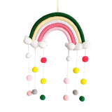 elvesmall  Hand-woven Rainbow Clouds Hanging Decoration Colorful Pom Pom Felt Ball Tassel Wall Window Girls Baby Hanging Room Decoration