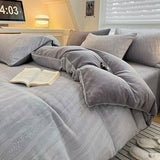 elvesmall  High Density Milk Fleece Warm Queen Bedding Set for Winter Plush Skin Friendly Warmth Duvet Cover Set King Thick Quilt Cover Set