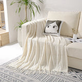 elvesmall Office Cover Nap Blankets Sofa Bed Decorative Blanket 127x170cm Nordic Style Solid Color Woven with Tassel 4 Colors Optional