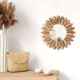 elvesmall 12inch Rustic Wooden Farmhouse Decorative Mirror Wall Mounted Vanity Mirror