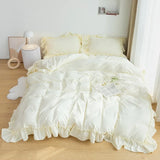 elvesmall  Elegant Bedding Sets Luxury Bed Linen Princess Cute Ruffle Duvet Cover Bed Sheet and Pillowcases Queen King Bed Comforter Sets