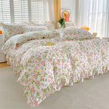 elvesmall 1pc Ruffles Duvet Cover Pure Cotton Comforter Cover Floral Style Bed Covers housse de couette Girls Quilt Cover (No Pillowcase)
