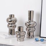 elvesmall  Nordic Creative Irregular Electroplated Silver Gourd-shaped Three-stage Ceramic Vase Decoration Home Decorations