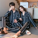 elvesmall  Fashion Design Pajamas Suit Women Men Ice Silk Long Sleeves Home Colth Couples Satin Thin Sleepwear Set Cool Summer Male Female
