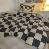 elvesmall Simple Bedding Set Plaid Sold Color Single Queen Size Duvet Cover No Filling Boys Girls Flat Sheet Pillowcase Kit