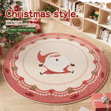 elvesmall Cute Cartoon Christmas Round Living Room Carpet Festive Christmas Tree Comfortable Soft Bedroom Round Rugs Home Decoration Rug