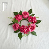 elvesmall 20CM Candlestick Garland Wreath Artificial Rose Candle Holder Flower Ring Home Party Wedding Table Decoration