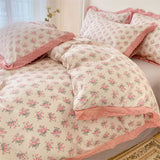 elvesmall Kawaii Princess Pure Cotton Bedding Set Full Size Lovely Ruffles Single Doubel Duvet Cover Set Girls Woman Cozy Bedding Sets